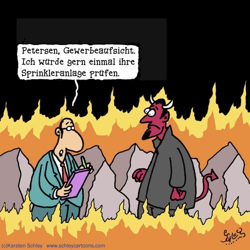 Cartoon: Vorschriften... (medium) by Karsten Schley tagged hölle,religion,glaube,christentum,teufel,behörden,vorschriften,beamte,technik,prüfungen,hölle,religion,glaube,christentum,teufel,behörden,vorschriften,beamte,technik,prüfungen