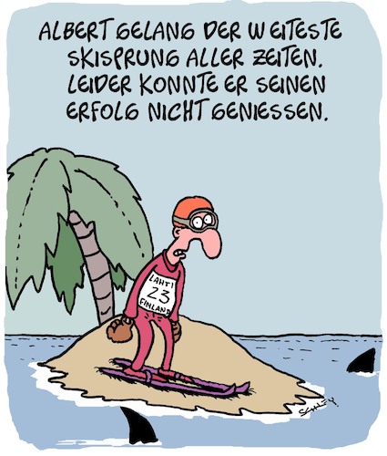 Cartoon: Weltrekord!! (medium) by Karsten Schley tagged skispringen,weltrekorde,wintersport,olympia,wettkampf,sieger,medien,erfolg,skispringen,weltrekorde,wintersport,olympia,wettkampf,sieger,medien,erfolg