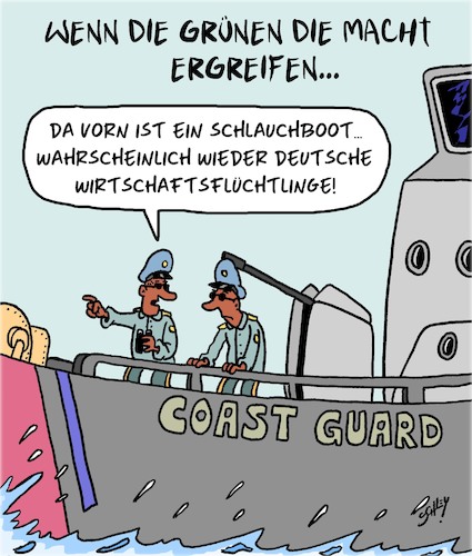 Cartoon: Wirtschaftsflüchtlinge (medium) by Karsten Schley tagged deutschland,wahlen,grüne,ökosozialismus,demokratie,wirtschaft,wirtschaftskrise,angst,politik,gesellschaft,deutschland,wahlen,grüne,ökosozialismus,demokratie,wirtschaft,wirtschaftskrise,angst,politik,gesellschaft