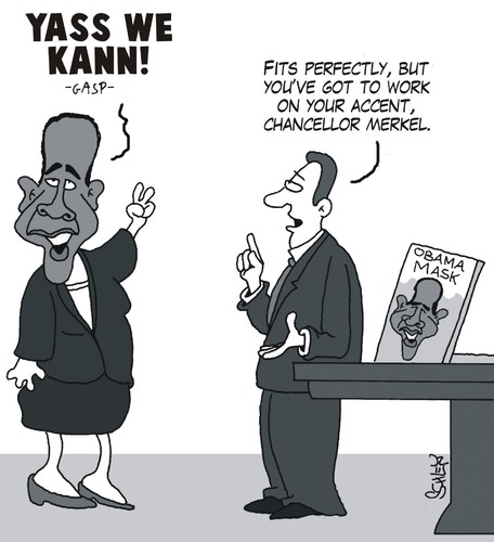 Cartoon: YASS WE KANN! (medium) by Karsten Schley tagged merkel,elections,germany,obama,usa,politics