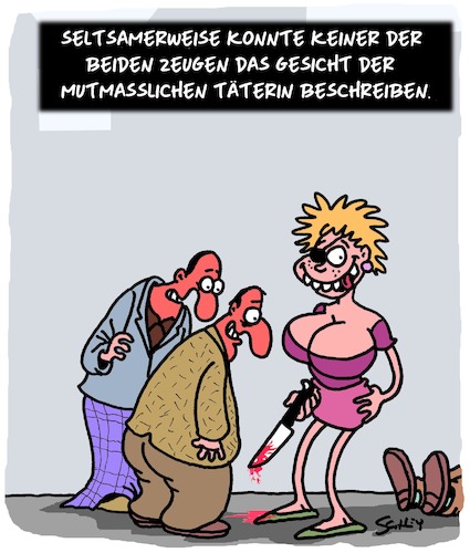 Cartoon: Zeugen (medium) by Karsten Schley tagged männer,frauen,sexismus,verbrechen,mord,tod,zeugen,chauvinismus,gesellschaft,männer,frauen,sexismus,verbrechen,mord,tod,zeugen,chauvinismus,gesellschaft,sex