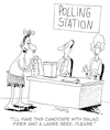 Cartoon: At the polling station (small) by Karsten Schley tagged politics,elections,food,candidates,democratie,society