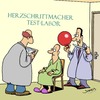 Cartoon: Gesundheitstest (small) by Karsten Schley tagged gesundheit,wissenschaft,forschung,medizintechnik,tests,ärzte,patienten,herzinfarkte,herzschrittmacher,krankenhäuser