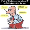 Cartoon: Statement (small) by Karsten Schley tagged hilfskonvoi,syrien,krieg,terror,humanität,waffenruhe,russland,putin,assad,isis
