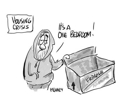 Cartoon: Housing Crisis!! (medium) by John Meaney tagged box,hoodie,homeless,dirty