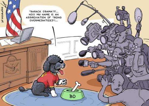 Cartoon: A dog in the White House (medium) by rodrigo tagged barack,obama,dog,bo,media,journalist,portuguese,white,house,waterdog
