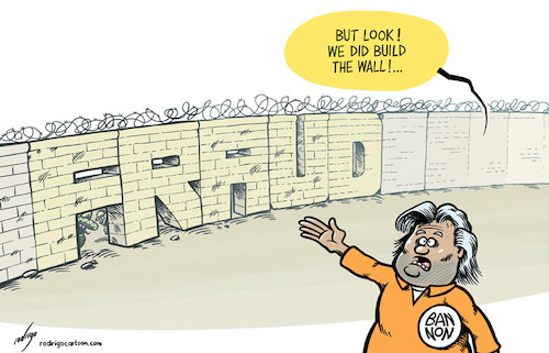 Cartoon: Bannons Wall (medium) by rodrigo tagged usa,steve,bannon,justice,crime,money,laundering,conspiracy,fraud,border,wall,mexico,trump,politics,immigration