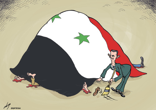Cartoon: Bashar cleans Syria (medium) by rodrigo tagged bashar,al,assad,syria,president,crackdown,political,dissent,democracy,human,rights,arab,spring