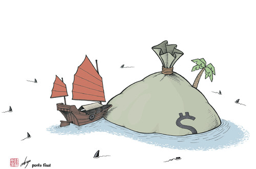 Cartoon: China elite in tax havens (medium) by rodrigo tagged jiabao,wen,jinping,xi,china,havens,tax,offshore
