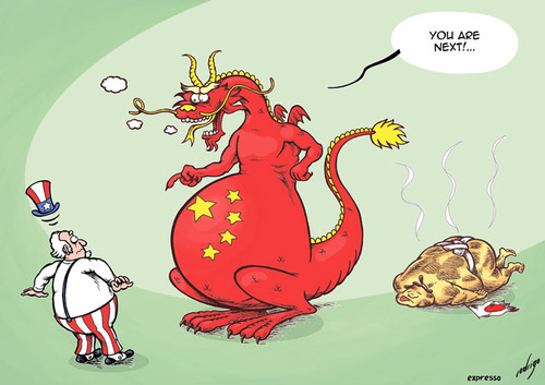 Cartoon: Chinese economic dragon (medium) by rodrigo tagged china,japan,usa,united,states,uncle,sam,us,economy,market,ranking