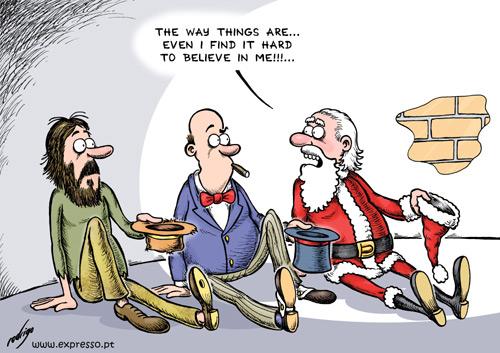 Cartoon: Crisistmas (medium) by rodrigo tagged economy,crisis,christmas,santa,claus,poverty,poor,rich,banker,bank