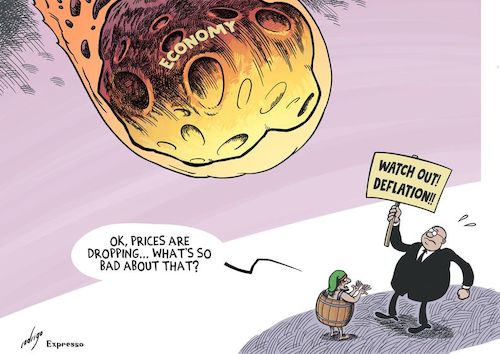 Cartoon: Deflationary optimism (medium) by rodrigo tagged deflation,inflation,economy,finance,money,consumers,purchase,power,capital