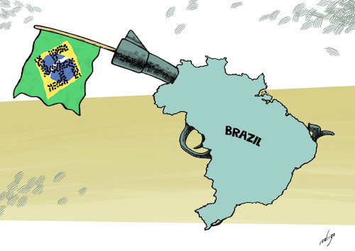 Cartoon: Democracide (medium) by rodrigo tagged brazil,election,right,wing,jair,bolsonaro,nazi,guns,violence,crime,democracy