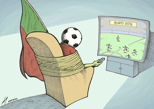 Cartoon: Euro addiction (medium) by rodrigo tagged euro,2012,portugal,football,poland,ukraine,soccer,tv