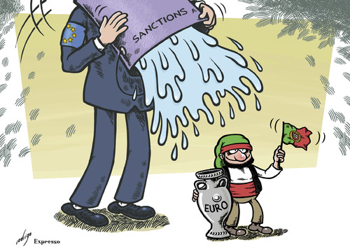 Cartoon: Footbonanza (medium) by rodrigo tagged portugal,europe,european,union,eu,football,euro2016,france,sanctions,deficit,economy