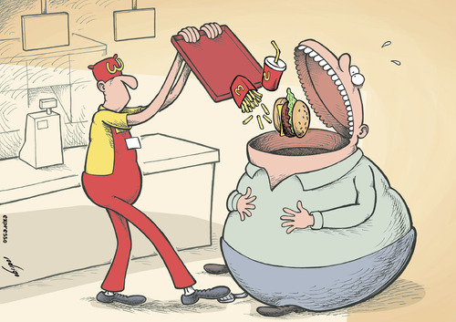 Cartoon: Junk food (medium) by rodrigo tagged junk,food,fastfood,mcdonalds,health,obesity,society,medicine