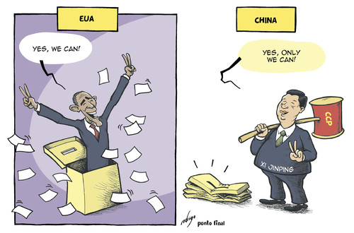 Cartoon: Obama and Xi Jinping (medium) by rodrigo tagged china,usa,barack,obama,xi,jinping,president,communist,party,ccp