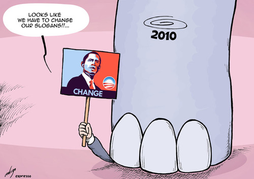 Cartoon: Obama needs to change slogan (medium) by rodrigo tagged obama,elections,campaign,republican,democrat,us,usa,party,politics