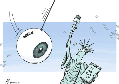 Cartoon: Overvigilance threatens freedom (medium) by rodrigo tagged us,united,states,america,usa,nsa,vigilance,democracy,press,freedom,liberty,journalism