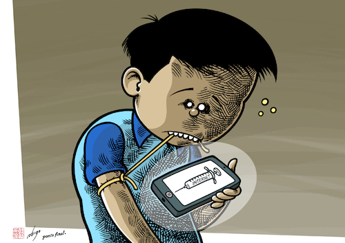 Cartoon: Phone junkies (medium) by rodrigo tagged health,mentalhealth,children,internet,phone,ban,schools,education,technology,tech,students,teens,iphone,smartphone,young,safety,parents,family,society,international,economy,health,mentalhealth,children,internet,phone,ban,schools,education,technology,tech,students,teens,iphone,smartphone,young,safety,parents,family,society,international,economy