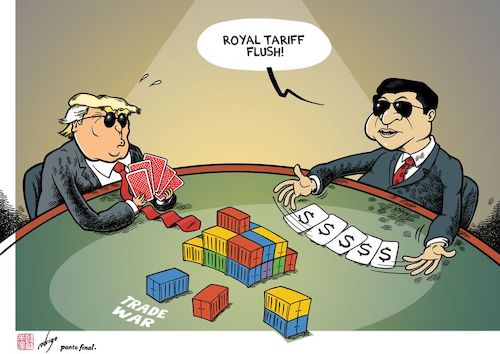 Cartoon: Poker fakes (medium) by rodrigo tagged china,economy,usa,trade,war,tariffs,import,export,commerce,technology,poker,politics,international