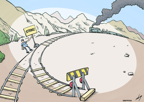 Cartoon: Railway strike (medium) by rodrigo tagged railway,strike,train,transport,public,db,delay