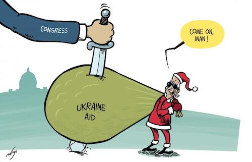 Cartoon: Spoiling the fun (medium) by rodrigo tagged usa,senate,congress,ukraine,aid,war,republicans,emergency,spending,bill,democrats,president,biden,2023
