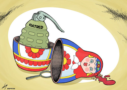 Cartoon: Terrorist attacks in Russia (medium) by rodrigo tagged russia,terror,terrorist,attack,moscow,bombing,caucasus,chechnya,ossetia,abkhazia,dagestan