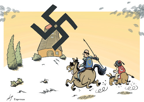 Cartoon: The Nazilands (medium) by rodrigo tagged netherlands,far,right,european,union,fascism,turkey,politics,discrimination,immigrants,refugees,nazi,swastika