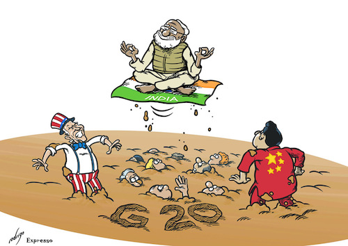 Cartoon: The Rise of India (medium) by rodrigo tagged g20,summit,world,politics,india,usa,china,bali,indonesia,geopolitics,economy,global,outlook,europe,japan,russia,war,ukraine,power,asia,west,democracy,diplomacy,modi,biden,xi,delhi,washington,beijing