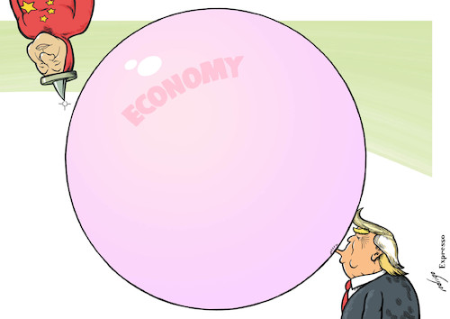 Cartoon: Trumprotectionism (medium) by rodrigo tagged trump,us,economy,deficit,protectionism,china,trade,war,tariffs