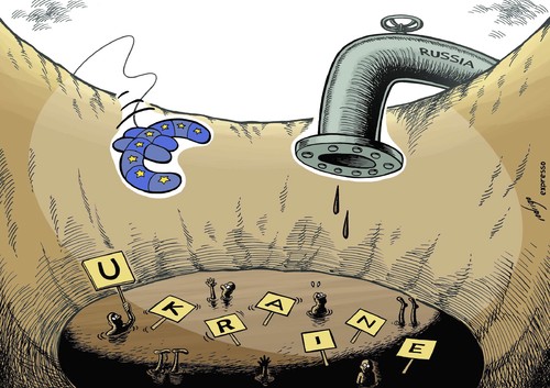 Cartoon: Ukraine sinking (medium) by rodrigo tagged ukraine,russia,european,union,europe,eu,economy,euro,oil,gas,protests
