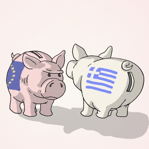Cartoon: Sparschweine (medium) by Rainer Demattio tagged geld,griechenland,krise,politik,sparen,schulden,schwein,schweine,sparschwein,tier,tiere,wirtschaft,euro,europa,grexit