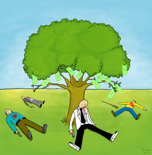 Cartoon: Another tree (medium) by Yavou tagged money,geld,tree,baum,gangsters,greed,gier,mord,totschlag,killer,gun,pistolen,gewehr,geldscheine,geld,gangsters,gier