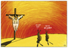 Cartoon: ES LEBT! (small) by Yavou tagged elvis aaron presley the king jesus yavou kreuzigung crucifixion kreuz gekreuzigt hasen kaninchen rabbit cartoon desert wüste