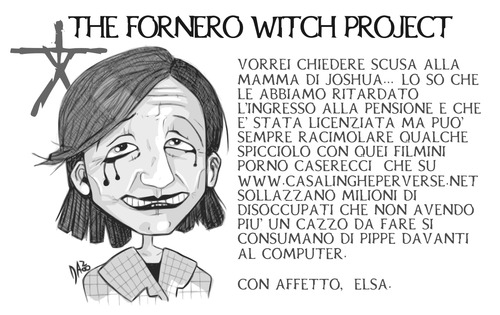 Cartoon: the fornero witch project (medium) by dan8 tagged vignette,crisi,politica,fornero,orrore,cinema