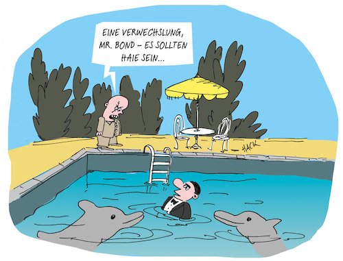 Cartoon: James Bond (medium) by ichglaubeshackt tagged james,bond,007,blofeld,hai,delfin