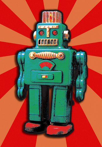 Cartoon: GREEN TIN ROBOT (medium) by zellaby tagged tin,robot,zellaby,collage,toy