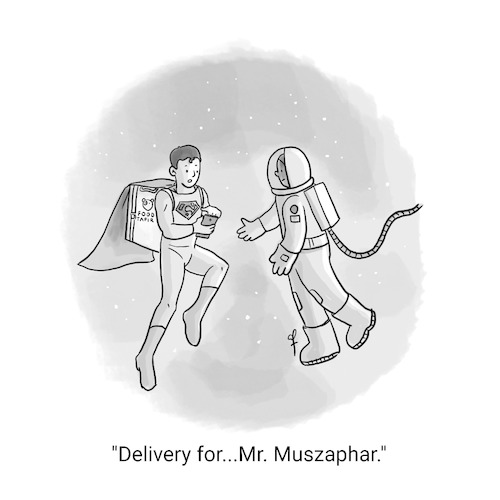 Cartoon: Food Delivery (medium) by Fani tagged superman,astronaut,delivery,food