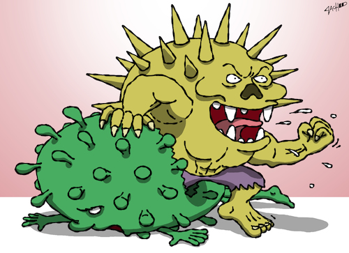 Cartoon: Deadly Mutation (medium) by cartoonistzach tagged covid19,coronavirus,mutation,health,covid19,coronavirus,mutation,health