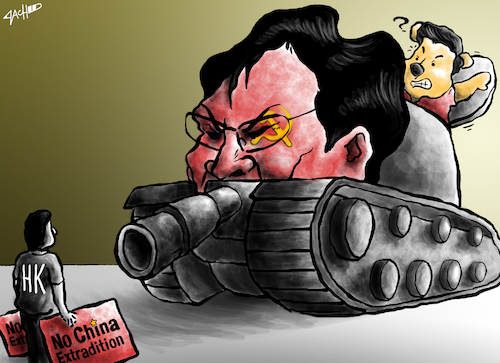 Cartoon: Hongkong Says No to Extradition (medium) by cartoonistzach tagged hongkong,china,protest,carrie,liam,extradition,xi,jinping,hongkong,china,protest,carrie,liam,extradition,xi,jinping,proteste,krieg,panzer