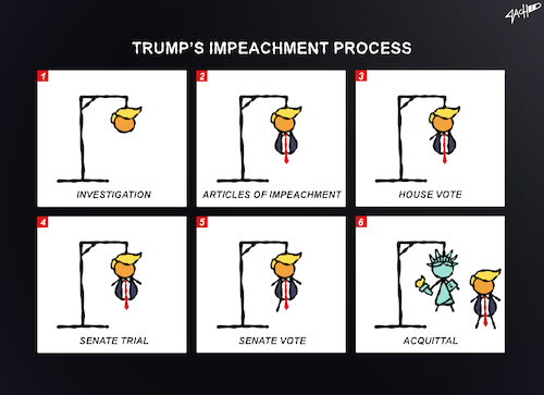 Cartoon: Impeachment Process (medium) by cartoonistzach tagged politics,trump,donald,president,election,impeachment,acquittal,us,democracy,hangman,politics,trump,donald,president,election,impeachment,acquittal,us,democracy,hangman