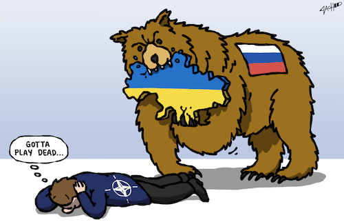 Cartoon: Playing Dead (medium) by cartoonistzach tagged ukraine,russia,nato,ukraine,russia,nato