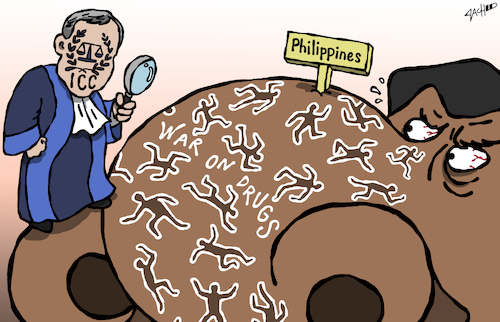 Cartoon: Probe on War on Drugs (medium) by cartoonistzach tagged justice,human,rights,philippines,on,justice,human,rights,philippines