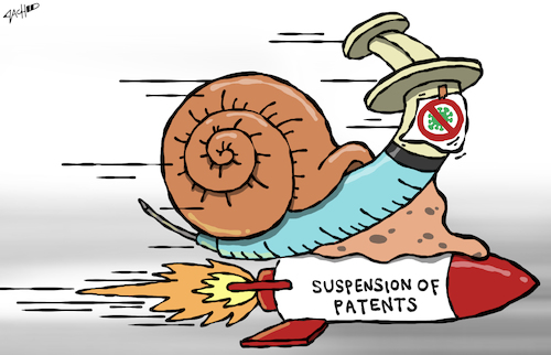 Cartoon: Suspension of Patents (medium) by cartoonistzach tagged covid19,pandemic,vaccine,patent,covid19,pandemic,vaccine,patent