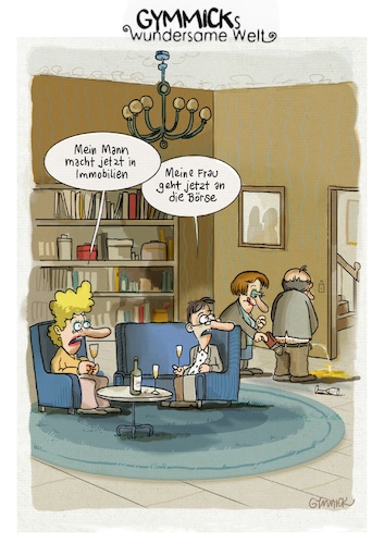 Cartoon: Immobilien (medium) by GYMMICK tagged immobilien,börse,freunde,kollegen,investment,geld,sparen,anlage,sekt,wein,wohnen,haus,wohnzimmer