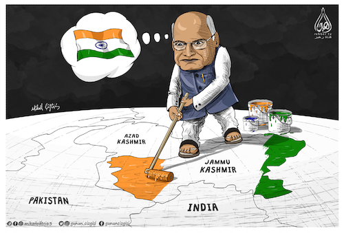 Cartoon: India and Jammu Kashmir (medium) by Mikail Ciftci tagged india,kashmir,statu,jammukashmir,pakistan