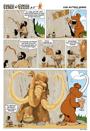 Cartoon: Lützi und Düzzi  Moderne Kunst (medium) by Kringe tagged höhlenmalerei,dilldappen,mammut,neandertaler,comic,neandertaler,mammut,höhlenmalerei