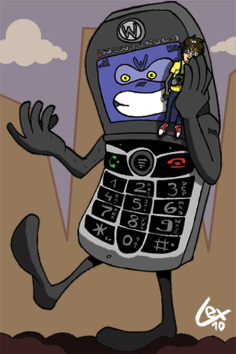 Cartoon: i belon my mobile (medium) by lexgromiko tagged mobile,technology,opposite,sense