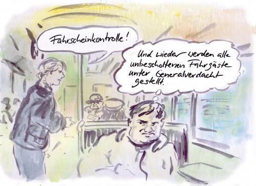 Cartoon: Alle verdächtig (medium) by Bernd Zeller tagged fahrscheinkontrolle,tickets,verdacht,verdächtig,öpnv